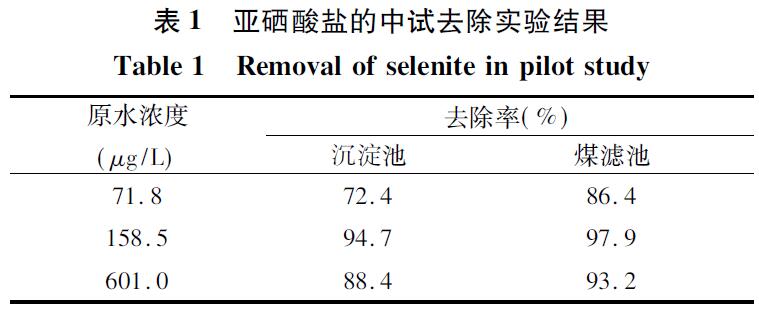 表1 亚硒酸盐的中试去除实验结果